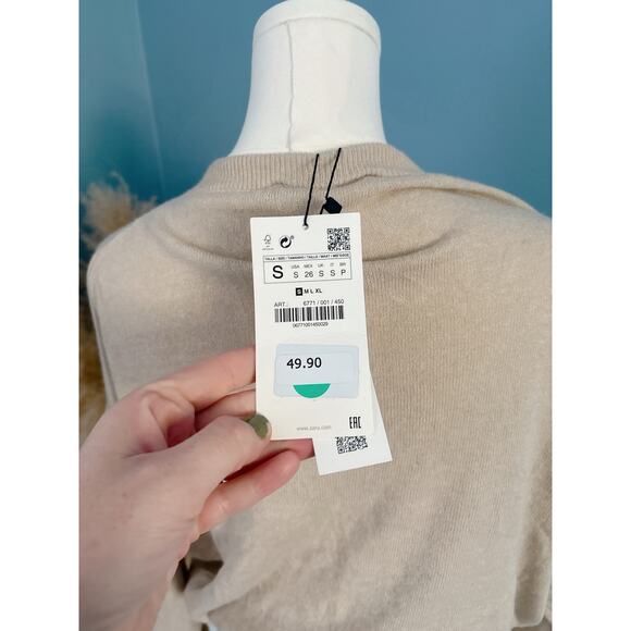 Zara Tan Wool Sweater Size Small V Neck - Picture 5 of 5